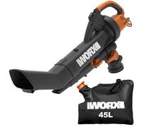 WORX Souffleur Aspirateur Broyeur 3000W WG505E, Outil 3 en 1, Vitesse de soufflerie de 335km/h, Sac de 45L, Vitesse Variable, léger et maniable à Une Main