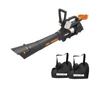 WORX Souffleur Aspirateur Broyeur de feuilles sans fil 3-en-1 40V WG588E.9 | Vitesse d'air jusqu'à 160 km/h, Débit max de 1010 m³/h, Sac de 45l, Moteur brushless, 2 vitesses, Sans batterie ni chargeur