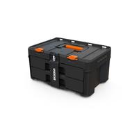 WORX Système de stockage 2 tiroirs, noir, poignée de transport, couvercle polycarbonate, séparateurs amovibles, Garantie 5 ans, dimensions : 33,2x48,1x23,3 cm