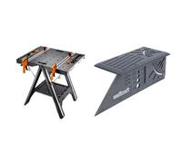 WORX - Table de Travail et chevalet de sciage Multifonctions Pegasus - WX051 & wolfcraft 5208000 - Équerre 3D d'onglet - Traçage Angle de 45° à 90° - 150 x 275 x 66 mm