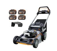 WORX Tondeuse à Gazon Brushless sans Fil 80V WG761E, jusqu'à 1000m² sur Une Charge diamètre de 51 cm, Sac de 70 L, Mulching, 7 Positions de Coupe, livrée avec 4 Batt 20V 4Ah, Chargeur Rapide