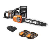 WORX Tronçonneuse Brushless sans fil 40V WG384E guide 35 cm | Guide 35 cm, tension et lubrification automatiques, 2 batteries 4 Ah et chargeur inclus