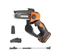 WORX Tronçonneuse Sans Fil WG324E.1 20V Max guide 5"/12cm avec Perche 125cm | Réglage Sans Outil Mini-tronçonneuse/Élagueuse,Perche Télescopique,PowerShare 2.0Ah Batterie et Chargeur Inclus pour Élagage