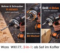 WORX WX177 20V Piles Tournevis Vis + Perceuse 2-IN-1 Attache Rapide Neuf