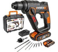 WORX WX390.1 Marteau perforateur SDS-plus 20V pneumatique pour visser, percer & marteler, 1,2 Joule, 2x batteries Li-Ion, chargeur, coffret