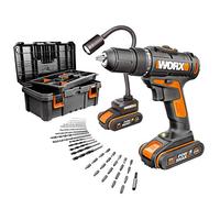 WORX WX977 perceuse visseuse lampe Flexible 20 V avec boîte à outils, 35 accessoires perçage et vissage. 2 Batteries