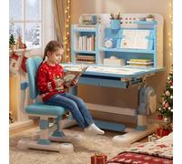 woshapce Ensemble de chaises de bureau pour enfants, table et chaise réglables en hauteur, bureau d'école, bureau d'école, correcteur de posture, support de livre, tiroir de rangement, pédale (bleu)