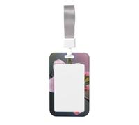 Woshuwo Magnifique porte-badge coulissant en plastique rigide avec motif fleur de pêche rose