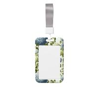 Woshuwo Porte-badge coulissant bleu pâle et vert hortensia floral en plastique rigide pour cartes de travail, porte-nom pour infirmières et bureau