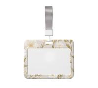 Woshuwo Porte-badge coulissant en plastique rigide avec texture lin - Motif floral neutre - Pour infirmières et bureau