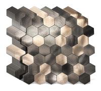 WoStick Autocollants pour carreaux métalliques, 4 mm d'épaisseur, carreaux adhésifs de cuisine, protection de crédence de cuisine auto-adhésive super résistante avec métal brossé, 10 feuilles/paquet