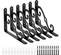 Wostore Lot de 6 supports d'étagère décoratifs 250 x 200 mm - Équerre de charge lourde - Noir - Métal - Angle de 90° avec vis