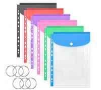 Wosyoodo 6 Pcs Pochette Plastique A4, Pochette Plastique A4 Perforée en PP Épais 11 Trous 6 Couleurs avec Fermeture à Pression et Pochette Pour Etiquette, pour Fournitures Bureaux Voyage