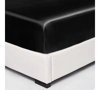 Wotcsil Drap Housse Satin 140 x 200 cm Noir Grand Bonnet 30 cm Drap de lit Soie en Satin de Polyester Drap-Housse Satiné Solide Uni pour Matelas Épais