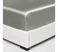 Wotcsil Drap Housse Satin 160 x 200 cm Gris Clair Grand Bonnet 30 cm Drap de lit Soie en Satin de Polyester Drap-Housse Satiné Solide Uni pour Matelas Épais