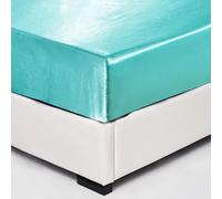 Wotcsil Drap Housse Satin 90 x 200 cm Turquoise Grand Bonnet 30 cm Drap de lit Soie en Satin de Polyester Drap-Housse Satiné Solide Uni pour Matelas Épais