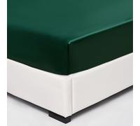 Wotcsil Drap Housse Satin 90 x 200 cm Vert Foncé Grand Bonnet 30 cm Drap de lit Soie en Satin de Polyester Drap-Housse Satiné Solide Uni pour Matelas Épais