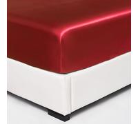 Wotcsil Drap Housse Satin 90 x 200 cm Vin Rouge Grand Bonnet 30 cm Drap de lit Soie en Satin de Polyester Drap-Housse Satiné Solide Uni pour Matelas Épais