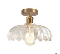 WOTTES 1 x Plafonnier Vintage E27 Ø25CM Luminaire Fleurs Design Rétro avec Abat-jour en Verre Transparent Lampe intérieure