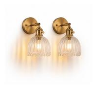 WOTTES 2 x Applique Murale Vintage en Verre avec Douille E27 et Interrupteur Rotatif, avec Abat-Jour Transparent en Forme de Pétale