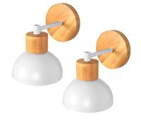 WOTTES 2pcs Applique Murale Industrielles Moderne Lampe Murale Interieur Blanc E27 Rétro Support Bois Minimaliste Abat-jour Métal Vintage Industrielle Plafonnier Luminaire pour Chambre Bureau Couloir