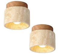 WOTTES 2PCS Plafonnier Travertin Jaune Naturel Rétro Luminaire Suspendue Wabi Sabi Lampe de Plafond Vintage Éclairage Intérieur pour Chambre Couloir Salon (Style C)