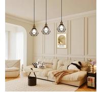 WOTTES 3 Lampes Suspension Luminaire Industrielle Métal Disque Lustre Plafonnier Style Cage Noir Lampe Vintage pour Chambre
