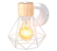 WOTTES Applique murale en bois Moderne intérieure 1 pièces, Ø16cm Blanc Cage lampe murale industrielle pour Cuisine Balcon