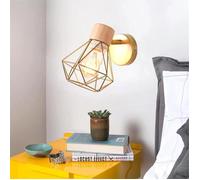 WOTTES Applique murale en bois Moderne intérieure 1 pièces, Ø16cm Doré Cage lampe murale industrielle pour Cuisine Balcon