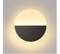 WOTTES Applique Murale Intérieure LED, Ø18cm Ronde Lampe Murale Moderne Aluminium Luminaire Noir et Blanc pour Couloir, Blanc Chaud