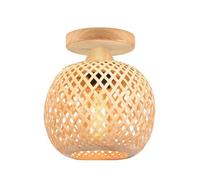 WOTTES Lampe plafonnier en bambou tressé Lampe en rotin tressé Luminaire, Plafonnier bambou Sphérique, naturel, Ø20 x H 15 CM