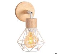 WOTTES Lot de 3 Appliques Murales Industrielles Design Cage en Métal et Bois Rétro Lampe Murale Blanc pour Chambre Salon, Ø16CM