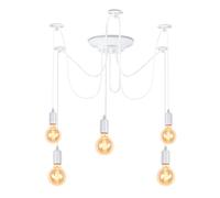 WOTTES Lustre Araignee Vintage Suspension Luminaire Ajustable 150CM MAX Lampe Suspendue E27 Lumières Suspension Industriel Blanc pour Salon Cuisine Salle Chambre (5 Ampoules)