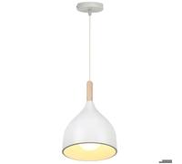 WOTTES Lustre Suspension Rétro Luminaire 1PCS - Vintage Style Blanc Demi-Cercle E27 en Bois Métal - Ø17*18CM Lampe pour Cuisine