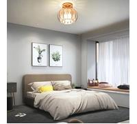 WOTTES Plafonnier en Cristal Moderne E27 LED, Plafonnier Mini Lustre en Cristal pour Cuisine Couloir Entrée, 1PCS Ø18CM Or rose