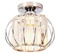 WOTTES Plafonnier en Cristal Moderne E27 LED, Plafonnier Mini Lustre en Cristal pour Cuisine Couloir Entrée, 1PCS Ø18CM Argent