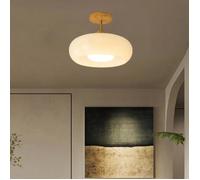 WOTTES Plafonnier LED en Verre Rond Design, E27 Plafonnier Créatif Nordique en bois, Lustre Salon Contemporain Moderne Blanc 1pcs
