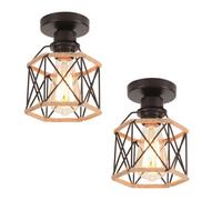 WOTTES Rétro Plafonnier Industrielle - Cage en Métal et corde de chanvre - Lampe de plafond pour Cuisine Couloir - 2pcs Ø13*14CM