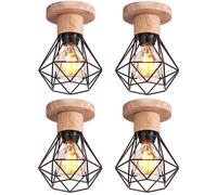 WOTTES Rétro Plafonnier Vintage Industrielle Cage Forme Diamant Lustre Suspension pour Salon Entrée Cuisine Noir 4PCS