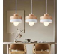 WOTTES Suspension en Bois et Métal - Blanc 3pcs - Ø18*10cm - E27 - Design rétro Rond - Éclairage intérieur Lustre Cuisine Salon