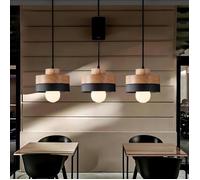 WOTTES Suspension en Bois et Métal - Noir 3pcs - Ø18*10cm - E27 - Design rétro Rond - Éclairage intérieur Lustre Cuisine Salon