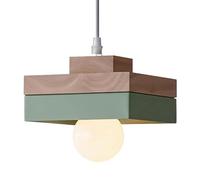 WOTTES Suspension Luminaire Bois Rétro Plafonnier Design Vintage E27 Éclairage Intérieur Carée Lustre Moderne Abat-jour Métal Lampe Suspension Art pour Salon Chambre Cuisine