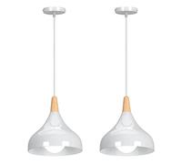 WOTTES Suspension Luminaire Intérieur Moderne Suspensions Éclairage E27 Lumières Lustre Abat-jour Métal+Bois Lampe Suspendue Luminaires Intérieure pour Cuisine Chambre Salon (Blanc 2Pcs)
