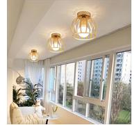 WOTTES Vintage Plafonnier Industriel en Métal Cage Abat-Jour Design Luminaire E27 Lampe de Plafond pour Entrée, 3PCS 20CM Or