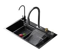 WOTZOV Sink304 Évier cascade en acier inoxydable noir Nano Bar Évier de préparation à bol unique multifonction pour camping-car avec robinet et système de vidange Montage encastrable ou sous le