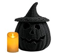Woven Pumpkin Halloween Candy Basket with LED Candle Decoration