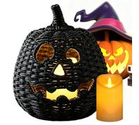 Woven Pumpkin Halloween Halloween Storage Container with LED Candle