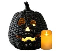 Woven Pumpkin LED Candle Holder 20cm Halloween Candy Storage Basket