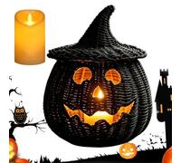Woven Pumpkin LED Candle Holder 20cm Halloween Candy Storage Basket