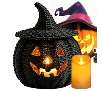 Woven Pumpkin LED Candle Holder 20cm Halloween Candy Storage Basket